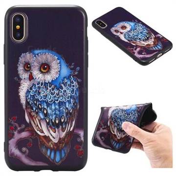 Ice Owl 3D Embossed Relief Black TPU Back Cover for iPhone XS / X / 10 (5.8 inch)