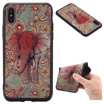 Colorfull Elephant 3D Embossed Relief Black TPU Back Cover for iPhone XS / X / 10 (5.8 inch)