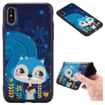 Blue Squirrels 3D Embossed Relief Black TPU Back Cover for iPhone XS / X / 10 (5.8 inch)