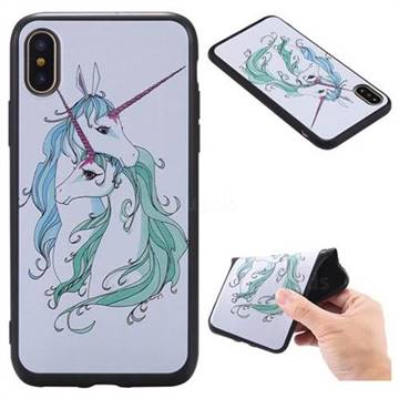 Couple Horse 3D Embossed Relief Black TPU Back Cover for iPhone XS / X / 10 (5.8 inch)