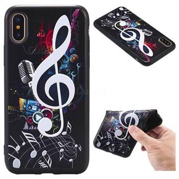 Music Symbol 3D Embossed Relief Black TPU Back Cover for iPhone XS / X / 10 (5.8 inch)