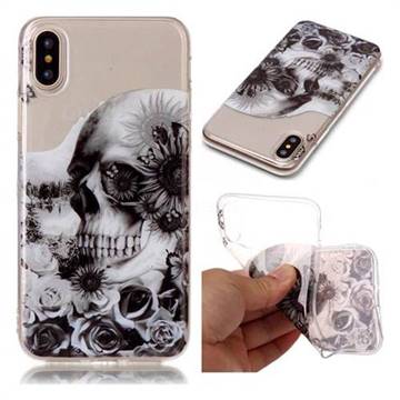 Black Flower Skull Super Clear Soft TPU Back Cover for iPhone XS / X / 10 (5.8 inch)