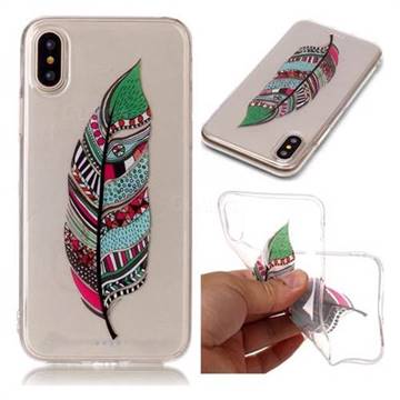 Green Feathers Super Clear Soft TPU Back Cover for iPhone XS / X / 10 (5.8 inch)