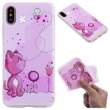 Cat and Bee 3D Relief Matte Soft TPU Back Cover for iPhone XS / X / 10 (5.8 inch)