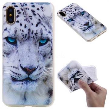 White Leopard 3D Relief Matte Soft TPU Back Cover for iPhone XS / X / 10 (5.8 inch)