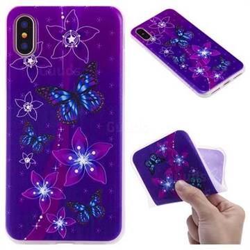 Butterfly Flowers 3D Relief Matte Soft TPU Back Cover for iPhone XS / X / 10 (5.8 inch)