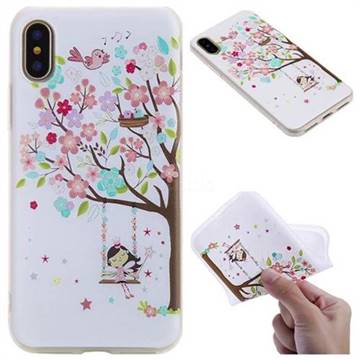 Tree and Girl 3D Relief Matte Soft TPU Back Cover for iPhone XS / X / 10 (5.8 inch)