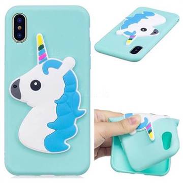 Blue Hair Unicorn Soft 3D Silicone Case for iPhone XS / X / 10 (5.8 inch)