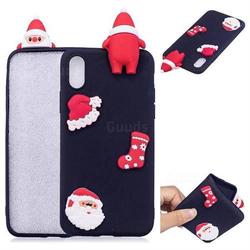 Black Santa Claus Christmas Xmax Soft 3D Silicone Case for iPhone XS / X / 10 (5.8 inch)