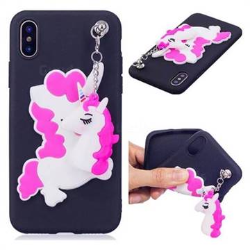 Unicorn Pendant Soft 3D Silicone Case for iPhone XS / X / 10 (5.8 inch) - Black
