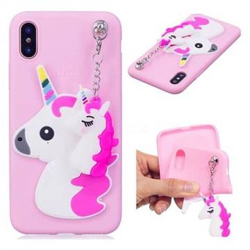 Unicorn Pendant Soft 3D Silicone Case for iPhone XS / X / 10 (5.8 inch) - Rose