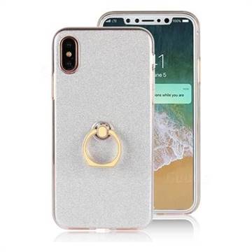 Luxury Soft TPU Glitter Back Ring Cover with 360 Rotate Finger Holder Buckle for iPhone XS / X / 10 (5.8 inch) - White