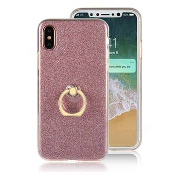 Luxury Soft TPU Glitter Back Ring Cover with 360 Rotate Finger Holder Buckle for iPhone XS / X / 10 (5.8 inch) - Pink
