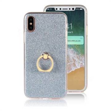 Luxury Soft TPU Glitter Back Ring Cover with 360 Rotate Finger Holder Buckle for iPhone XS / X / 10 (5.8 inch) - Blue