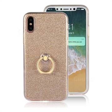 Luxury Soft TPU Glitter Back Ring Cover with 360 Rotate Finger Holder Buckle for iPhone XS / X / 10 (5.8 inch) - Golden