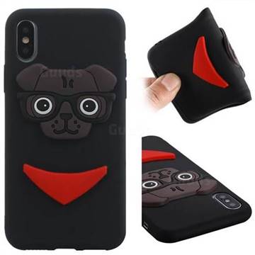 Glasses Dog Soft 3D Silicone Case for iPhone XS / X / 10 (5.8 inch) - Black