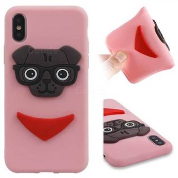 Glasses Dog Soft 3D Silicone Case for iPhone XS / X / 10 (5.8 inch) - Pink