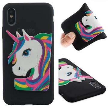 Rainbow Unicorn Soft 3D Silicone Case for iPhone XS / X / 10 (5.8 inch) - Black