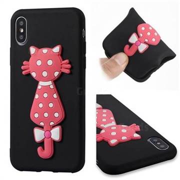 Polka Dot Cat Soft 3D Silicone Case for iPhone XS / X / 10 (5.8 inch) - Black