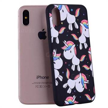 Rainbow Unicorn 3D Embossed Relief Black Soft Back Cover for iPhone XS / X / 10 (5.8 inch)