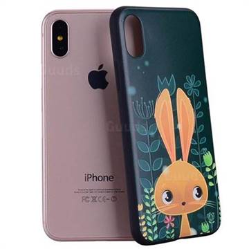 Cute Rabbit 3D Embossed Relief Black Soft Back Cover for iPhone XS / X / 10 (5.8 inch)