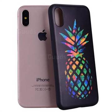 Colorful Pineapple 3D Embossed Relief Black Soft Back Cover for iPhone XS / X / 10 (5.8 inch)
