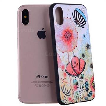 Pink Flower 3D Embossed Relief Black Soft Back Cover for iPhone XS / X / 10 (5.8 inch)