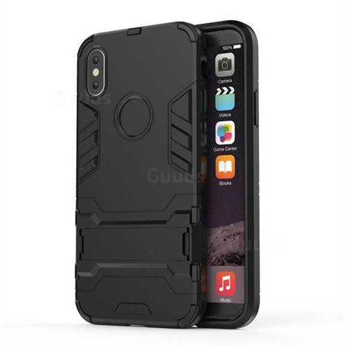Armor Premium Tactical Grip Kickstand Shockproof Dual Layer Rugged Hard Cover for iPhone XS / X / 10 (5.8 inch) - Black