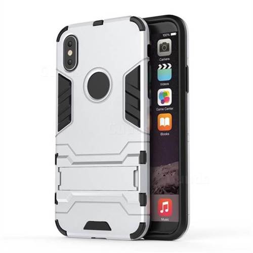 Armor Premium Tactical Grip Kickstand Shockproof Dual Layer Rugged Hard Cover for iPhone XS / X / 10 (5.8 inch) - Silver