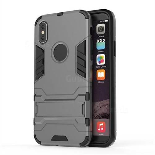 Armor Premium Tactical Grip Kickstand Shockproof Dual Layer Rugged Hard Cover for iPhone XS / X / 10 (5.8 inch) - Gray