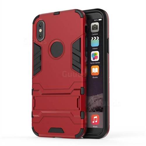 Armor Premium Tactical Grip Kickstand Shockproof Dual Layer Rugged Hard Cover for iPhone XS / X / 10 (5.8 inch) - Wine Red