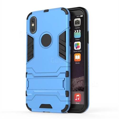 Armor Premium Tactical Grip Kickstand Shockproof Dual Layer Rugged Hard Cover for iPhone XS / X / 10 (5.8 inch) - Light Blue