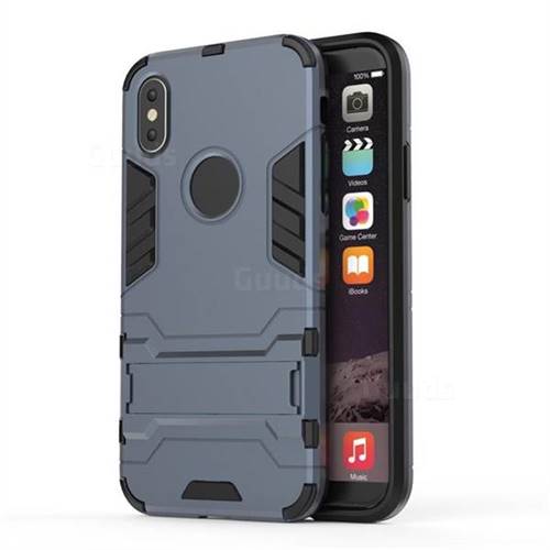 Armor Premium Tactical Grip Kickstand Shockproof Dual Layer Rugged Hard Cover for iPhone XS / X / 10 (5.8 inch) - Navy
