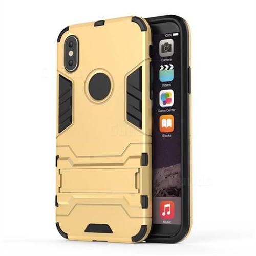 Armor Premium Tactical Grip Kickstand Shockproof Dual Layer Rugged Hard Cover for iPhone XS / X / 10 (5.8 inch) - Golden