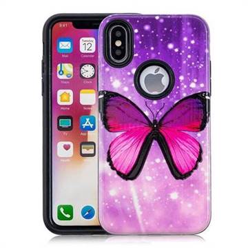 Glossy Butterfly Pattern 2 in 1 PC + TPU Glossy Embossed Back Cover for iPhone XS / X / 10 (5.8 inch)