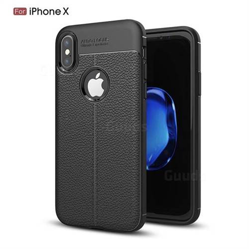 Luxury Auto Focus Litchi Texture Silicone TPU Back Cover for iPhone XS / X / 10 (5.8 inch) - Black