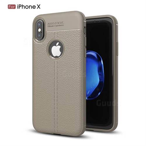 Luxury Auto Focus Litchi Texture Silicone TPU Back Cover for iPhone XS / X / 10 (5.8 inch) - Gray