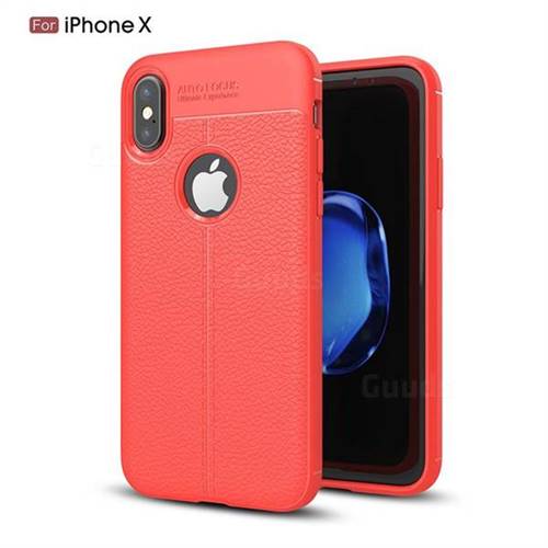 Luxury Auto Focus Litchi Texture Silicone TPU Back Cover for iPhone XS / X / 10 (5.8 inch) - Red