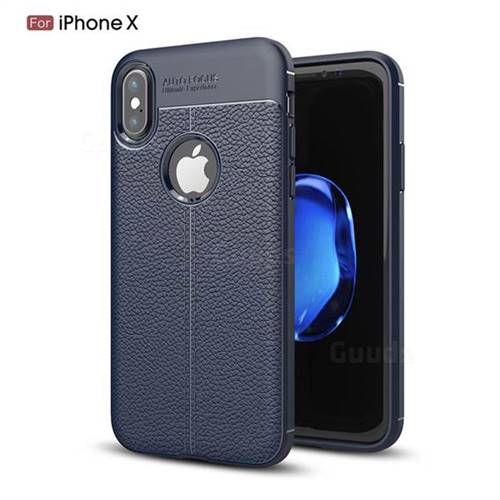 Luxury Auto Focus Litchi Texture Silicone TPU Back Cover for iPhone XS / X / 10 (5.8 inch) - Dark Blue