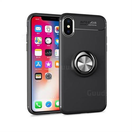 Auto Focus Invisible Ring Holder Soft Phone Case for iPhone XS / X / 10 (5.8 inch) - Black