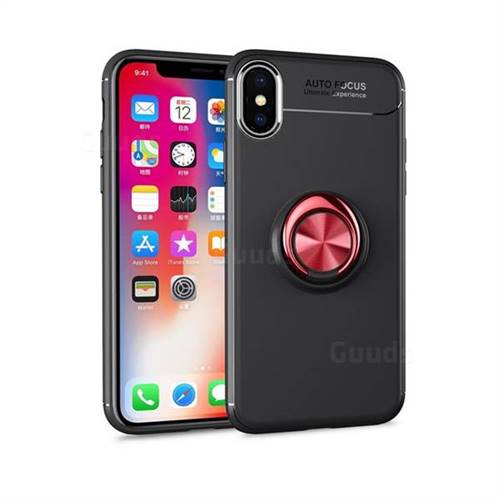 Auto Focus Invisible Ring Holder Soft Phone Case for iPhone XS / X / 10 (5.8 inch) - Black Red