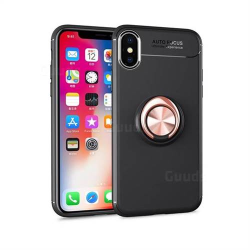 Auto Focus Invisible Ring Holder Soft Phone Case for iPhone XS / X / 10 (5.8 inch) - Black Gold
