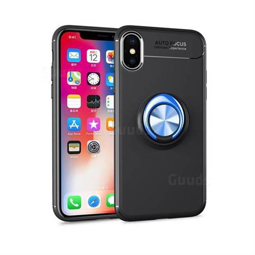 Auto Focus Invisible Ring Holder Soft Phone Case for iPhone XS / X / 10 (5.8 inch) - Black Blue