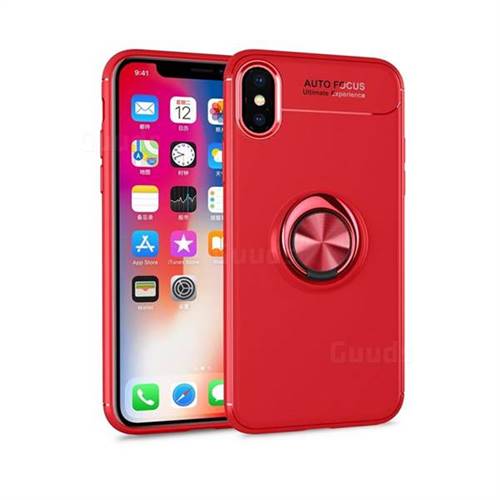 Auto Focus Invisible Ring Holder Soft Phone Case for iPhone XS / X / 10 (5.8 inch) - Red