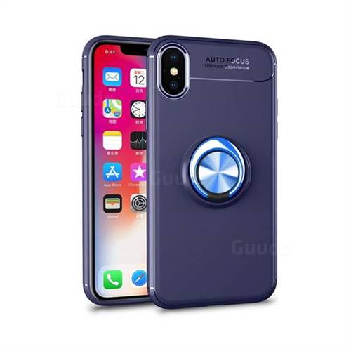 Auto Focus Invisible Ring Holder Soft Phone Case for iPhone XS / X / 10 (5.8 inch) - Blue