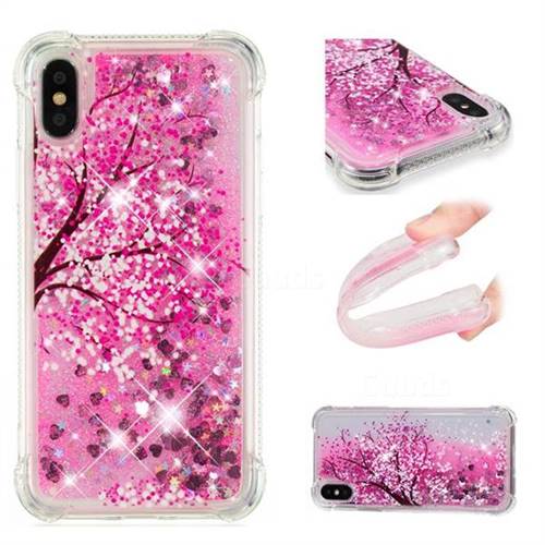 Pink Cherry Blossom Dynamic Liquid Glitter Sand Quicksand Star TPU Case for iPhone XS / X / 10 (5.8 inch)