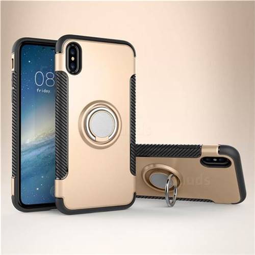 Armor Anti Drop Carbon PC + Silicon Invisible Ring Holder Phone Case for iPhone XS / X / 10 (5.8 inch) - Champagne