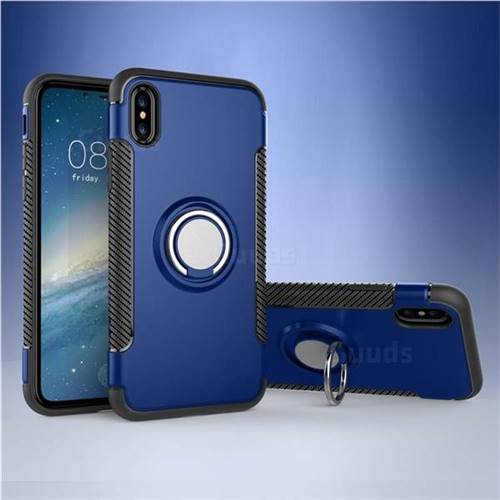 Armor Anti Drop Carbon PC + Silicon Invisible Ring Holder Phone Case for iPhone XS / X / 10 (5.8 inch) - Sapphire