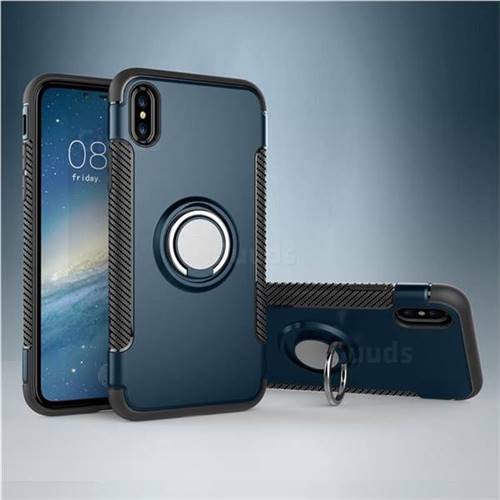 Armor Anti Drop Carbon PC + Silicon Invisible Ring Holder Phone Case for iPhone XS / X / 10 (5.8 inch) - Navy