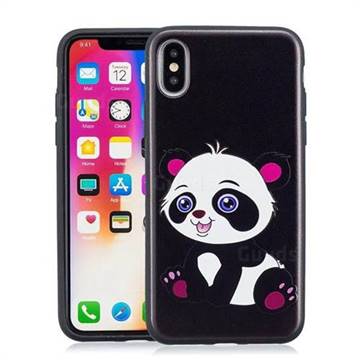 Cute Pink Panda 3D Embossed Relief Black Soft Phone Back Cover for iPhone XS / X / 10 (5.8 inch)